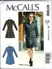 McCalls  M7996 Misses 14 to 22 Button Front Shirt Dress Uncut Sewing Pattern