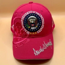 Trump Hat Raised Embroidery President Seal Signature 45-47 Flag Black Hot Pink
