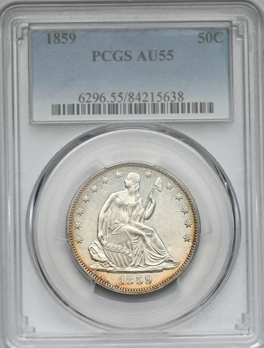 1859 Seated Liberty Half Dollar AU55 PCGS 90% Silver 50C No Motto