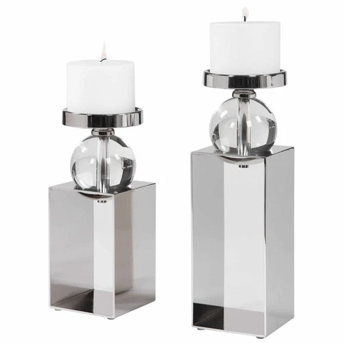 Uttermost 17561 Lucian 2 Piece Crystal and Steel Pillar - Nickel - Picture 3 of 4