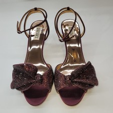 Badgley Mischka Remi Mulberry Crystal Embellished Ruffle Bow Sandals Size US 9