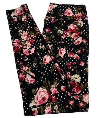 LuLaRoe Leggings OS One Size Rare Floral ROSE Polka Dot Mosaic Flower Stretchy
