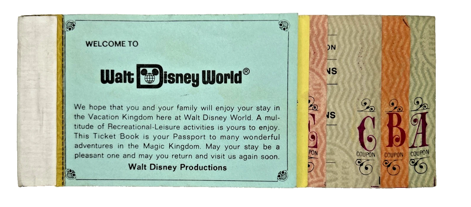 1970s Walt Disney World Magic Kingdom Adventures Ticket Book