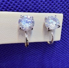 Prong Setting 6mm Round Cubic Zirconia Clip on Stud Earrings Silver Tone CZ 2ctw