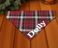 Personalized Plaid Tartan Dog Bandana red OVER THE COLLAR Slide on Valentines
