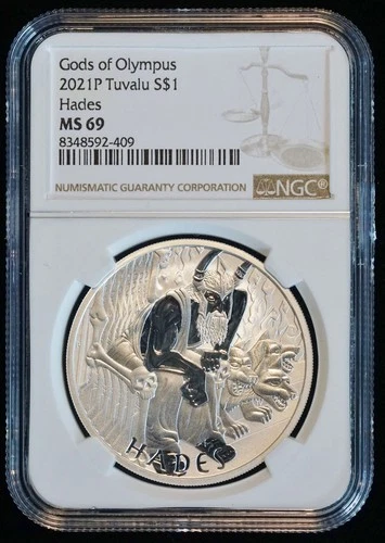 2021 P Tuvalu Gods of Olympus Hades Silver $1 Coin 1ozt Fine NGC MS69 MS 69