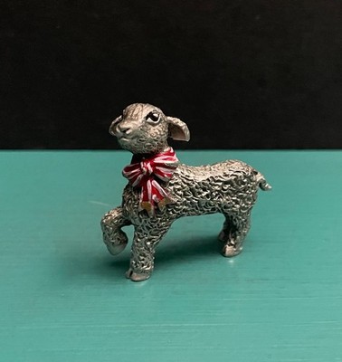 Gallo Pewter Peppermint Pal Painted Lamb Nativity Christmas Bow Diorama Figurine