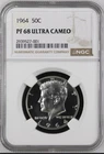 1964 KENNEDY HALF DOLLAR, 50C, NGC, PF 68 ULTRA CAMEO, PR68DCAM