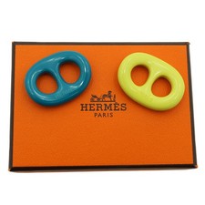 HERMES Tribord Scarf Ring Set 2pcs Chaine d'Ancre Lacquer Blue Yellow Women