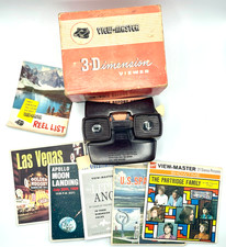 Sawyer's ViewMaster Viewer Model E Mahogany Ivory Lever Box 14 Reels Lot