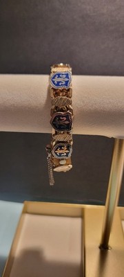 Kramer Mid Century French Heraldec Fleur-de Liz Blu Enamel Bracelet Signed