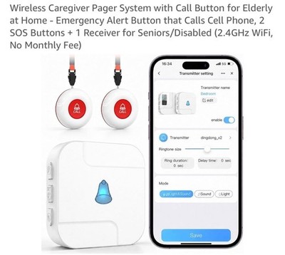 Wireless Caregiver Pager System with Call Button for Elderly at Home - Emergency