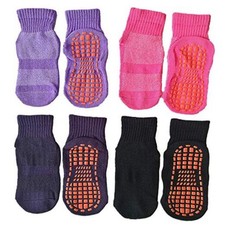 Non Slip Trampoline Socks, Anti Skid 6-9 Years Black, Dark Purple, Purple, Pink