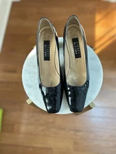 Vintage 1990s Stuart Weitzman Patent Leather Pumps | Size 9 | Black Block Heel