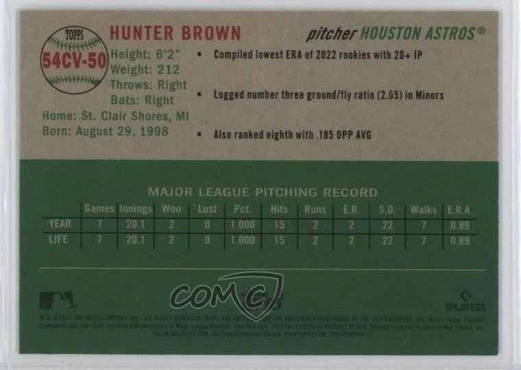 2023 Topps Chrome Platinum Anniversary Hunter Brown #54CV-50 Rookie RC - Image 2 of 2