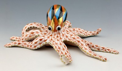   MINT HEREND Octopus Rust Fishnet Figurine ($705 Retail)