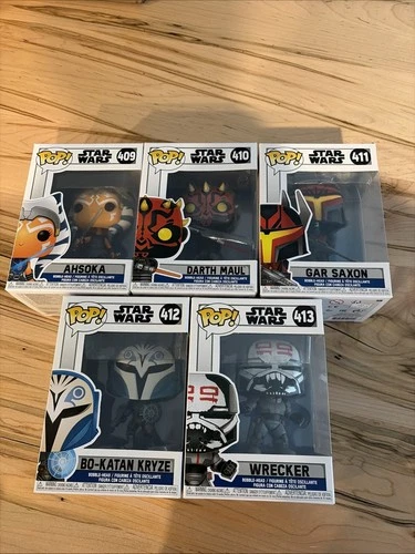 Funko POP Star Wars Bundle 409-413 Ashoka Darth Maul Bo-Katan Wrecker Gar Saxon