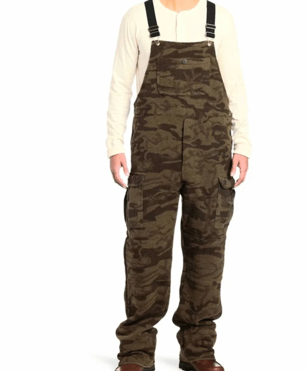 Columbia Bibs Overalls Men's Medium Short Brown Camo Hunting Gallatin Wool
