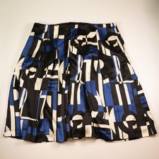 Ralph Lauren 100 silk A-line pleated skirt in a geometric pattern of royal blue