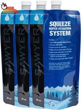 3 - 32oz Sawyer Squeeze Pouches for Water Filtration System With Caps, Bottle