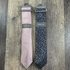 2 MICHAEL KORS Men's 100 Polyester Tie  Pink Geometric  Blue Floral NEW