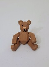 Vintage Wooden Hand Carved Jointed Wood Teddy Bear Unique 4.5" Tall