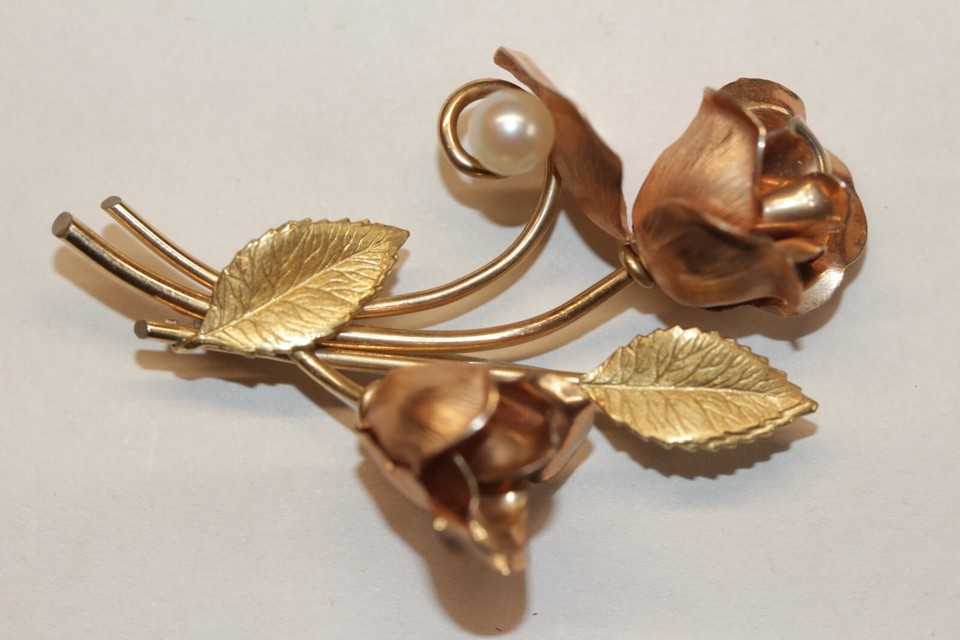 Rare Vintage KREMENTZ Rose Gold Pearl Flower Brooch Pin R&LA eBay