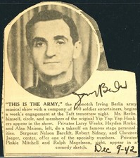 Irving Berlin Autographed Newspaper Clipping
