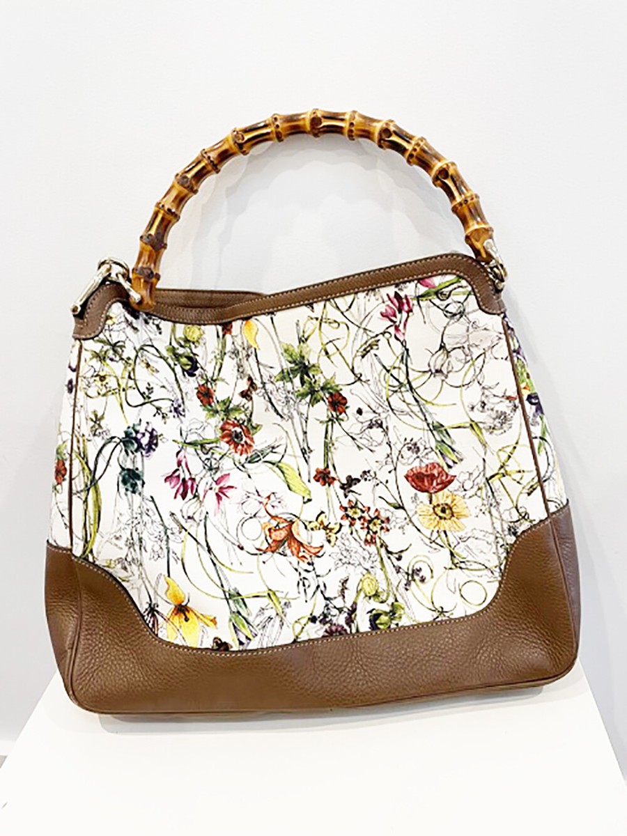 Designer GUCCI Shoulder Tote Style Floral Brown Leather