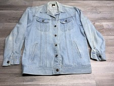 Vintage Lee Womens Denim Trucker Jacket Sz 9/10 Jean 90s 80s USA Made Button Up