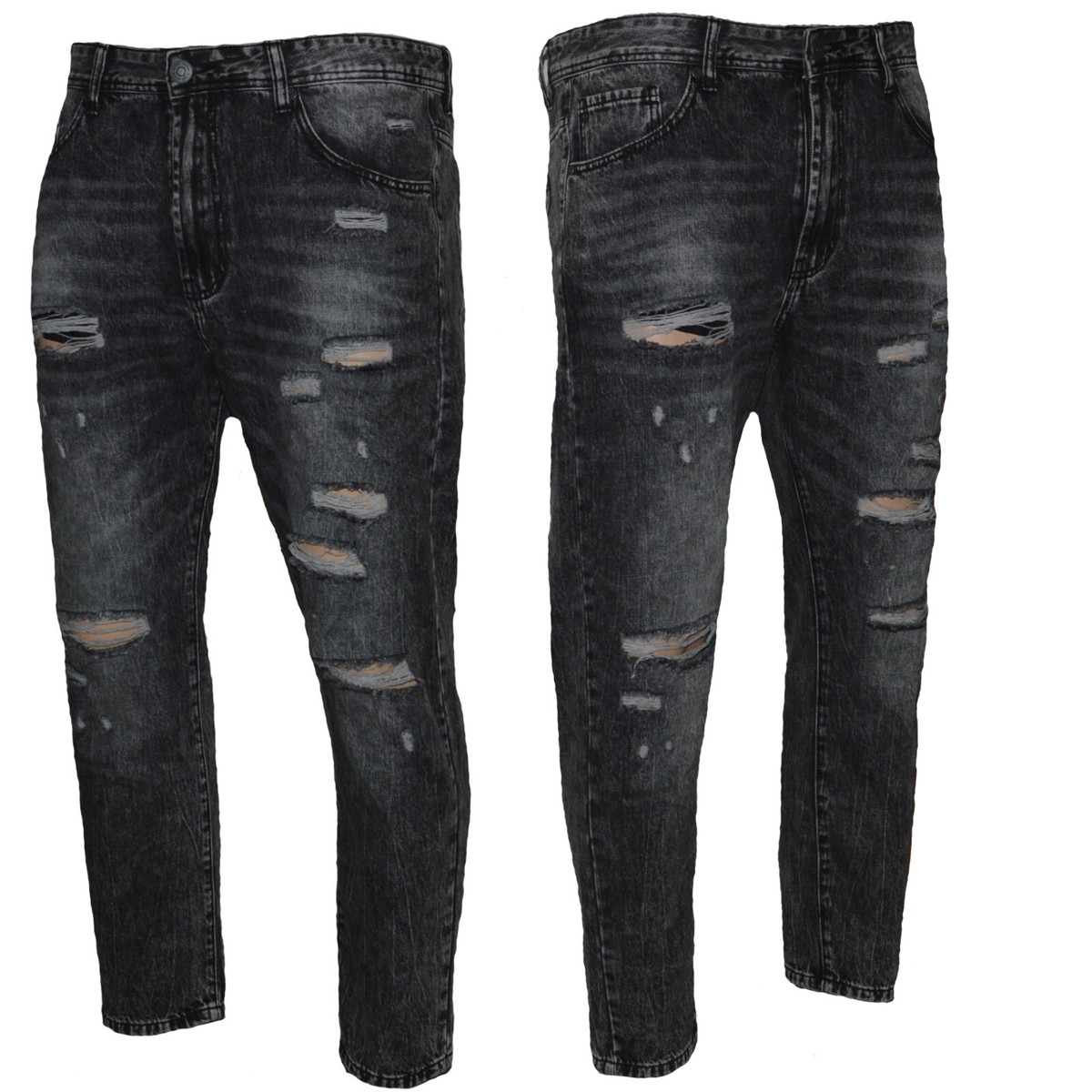 Jeans Da Uomo Strappati Elasticizzati Lavati Invecchiati Gamba Affusolata Pantaloni In Denim Con Cerniera Deco Cinturino Fibbia Hip Hop Gotico Punk Slim Slim Jeans Da Motociclista, 1#grigio, S