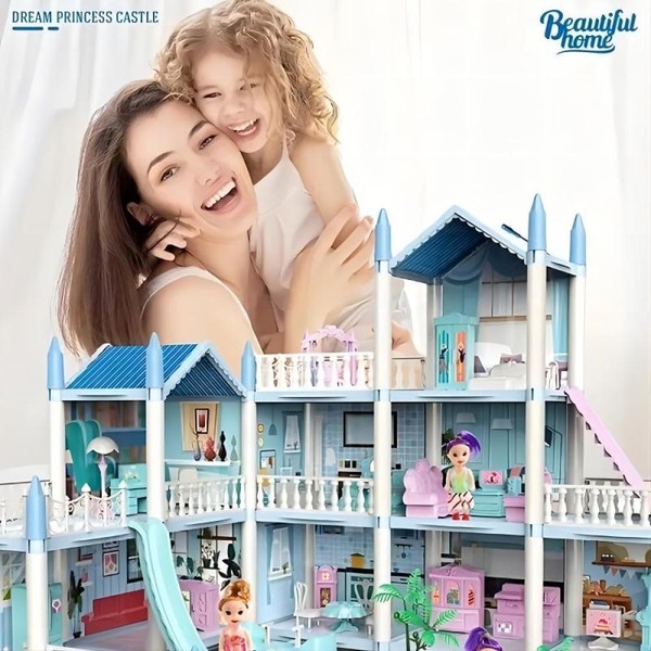 Dream Wooden Dollhouse For Girls W/ Furniture & Accessories Kids Playset Gift-image