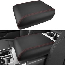 21-24 Ford F150 Center Console Armrest Cover Black Leather Stitch Red Interior