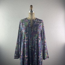 Vintage l 60s M Jewel Tones Floral Geometric Bohemian Kimono Caftan Maxi Dress