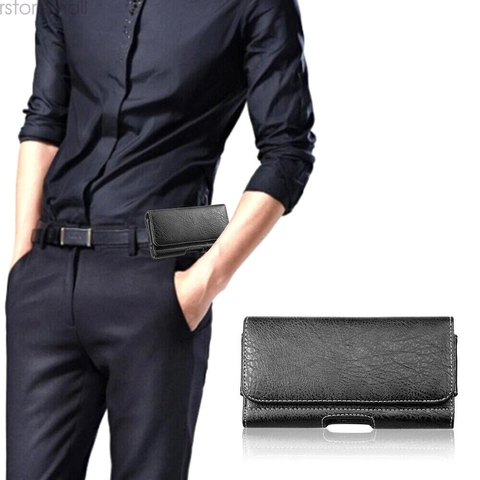 Horizontal Cell Phone Holster Pouch Case Leather Case Holder with Belt Clip - Image 3 of 4