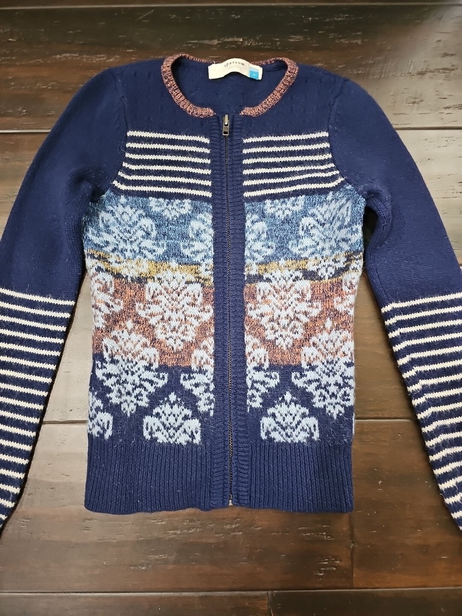 Anthropologie Sparrow Wool/Mohair Blend Printed Knit Full Zip