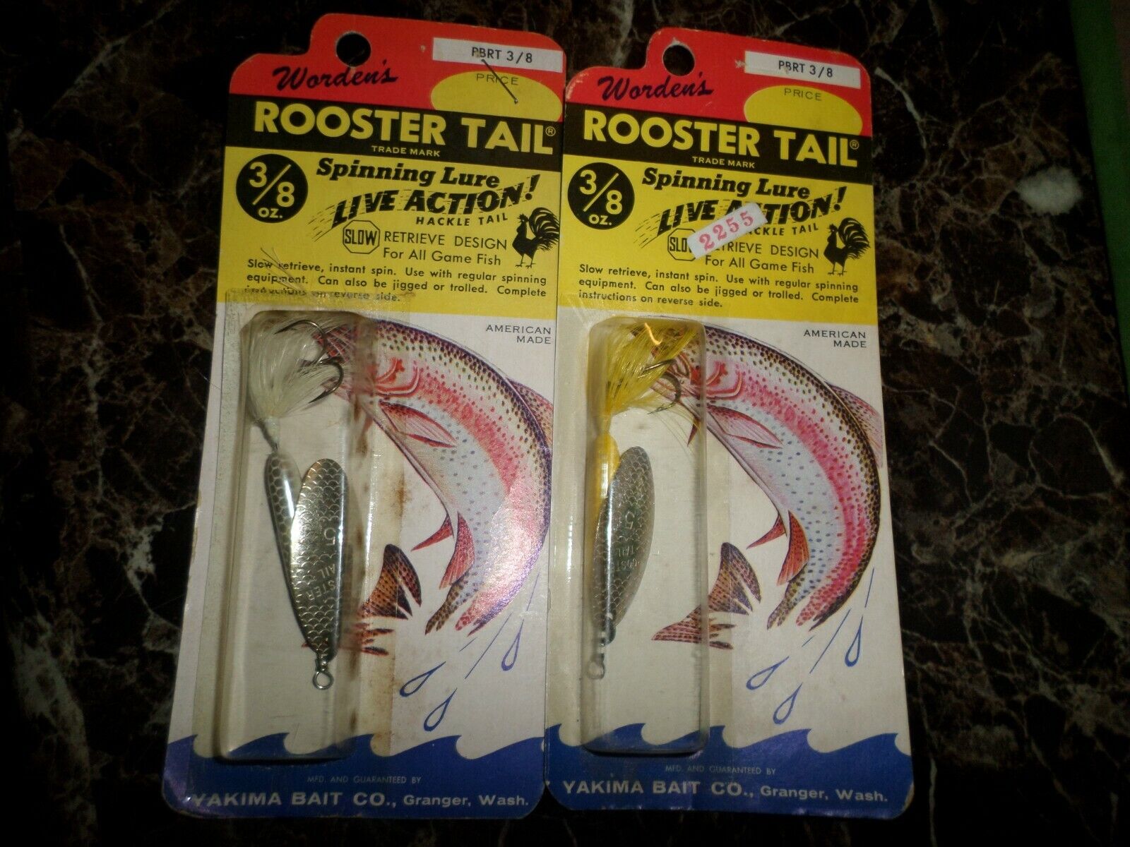 Vintage Worden’s 3/8 Oz. Rooster Tail Spinning Fishing Lure (white & yellow)