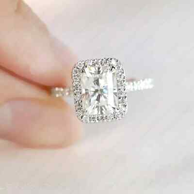 2.28Ctw Radiant Moissanite Halo Proposal Engagement Ring 14K White Gold Plated
