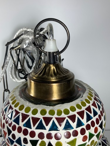 Hand Crafted Mexican Mosaic & Brass Chandelier Pendant Lamp 13 in. Hardware Inc. - Picture 2 of 11