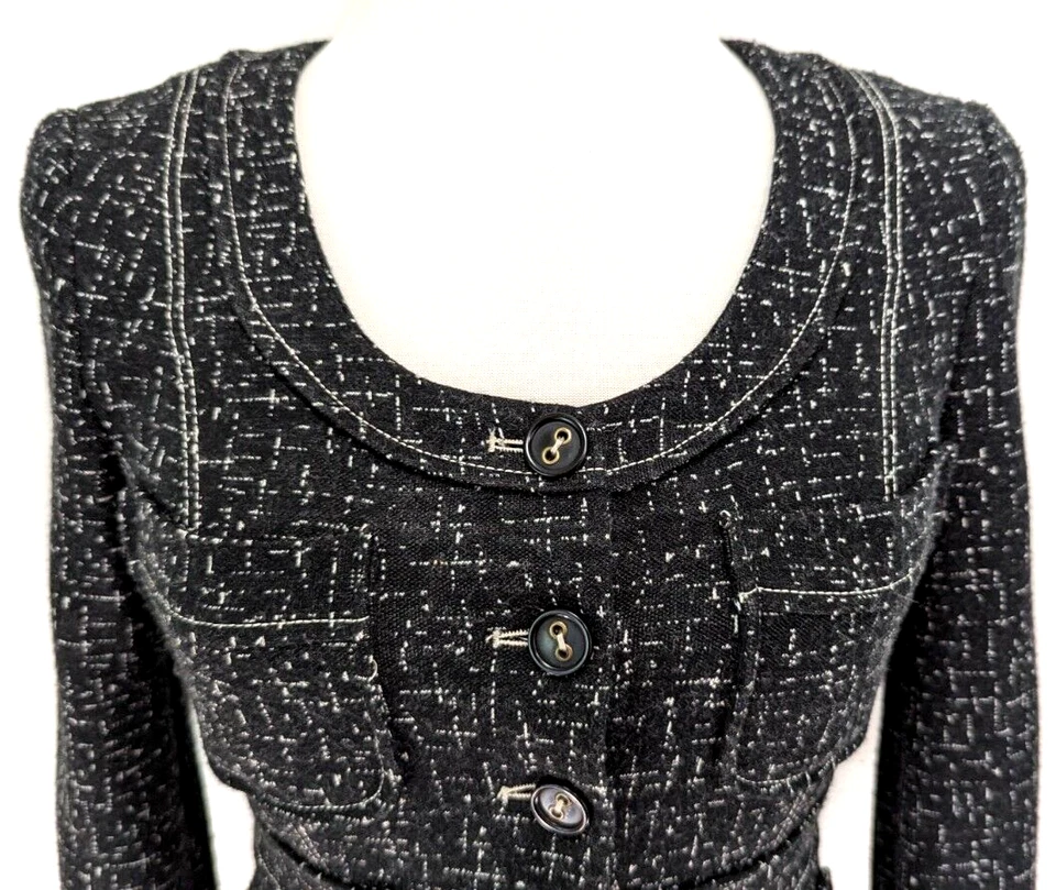 Blazer para mujer CYNTHIA STEFFE mezcla de lana negro blanco chaqueta EE. UU. talla 2 usado en excelente estado * Foto 3 de 4