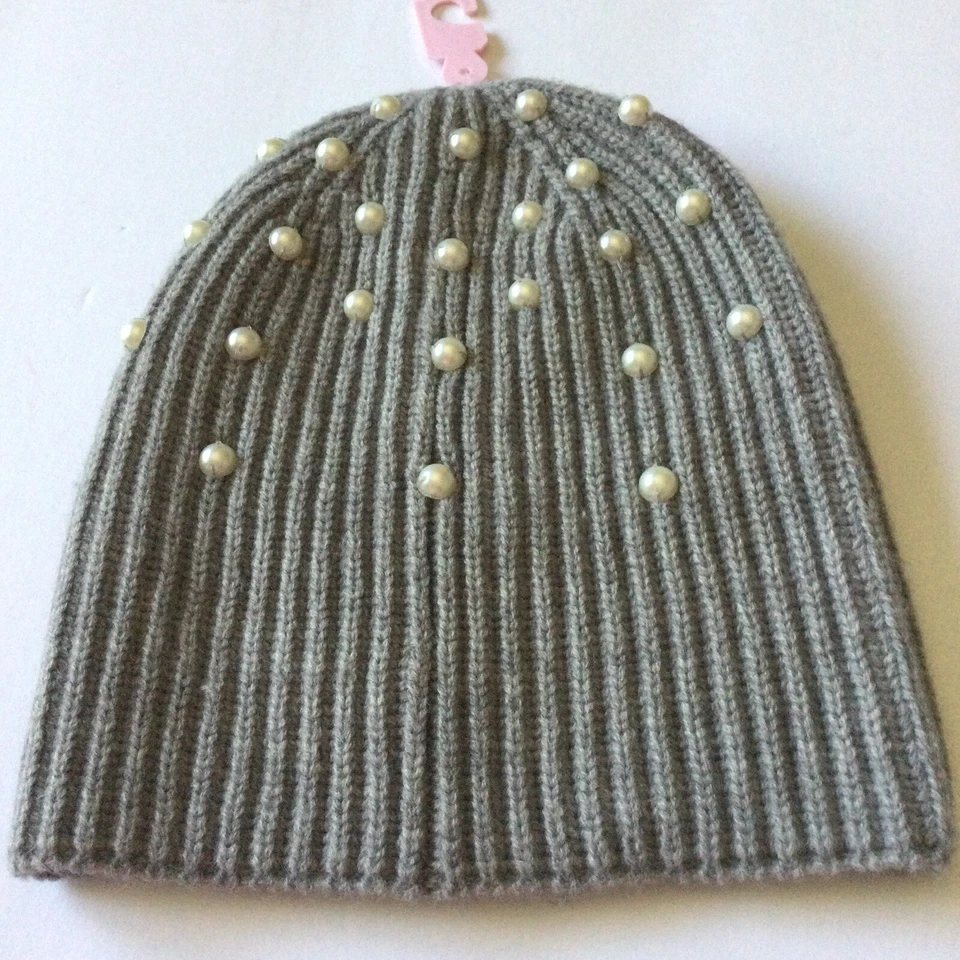 KATE SPADE ACRYLIC AND WOOL  KNIT BEANIE WITH FAUX PEARLS GRAY  OS NWOT - Image 3 of 4