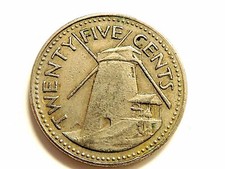 Moneda de veinticinco (25) centavos Barbados 1973 "Elizabeth ll"