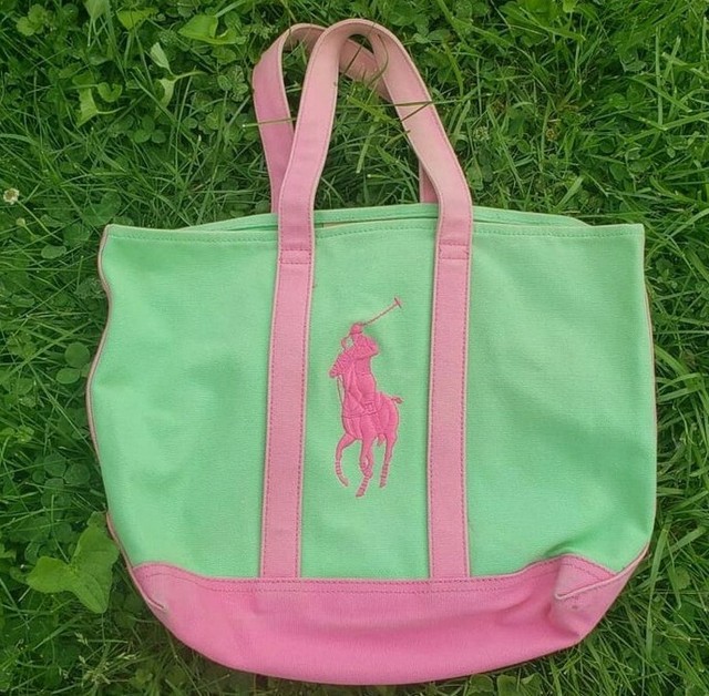 Ralph Lauren Polo Hand Bag Green & Pink Big Pony Purse eBay