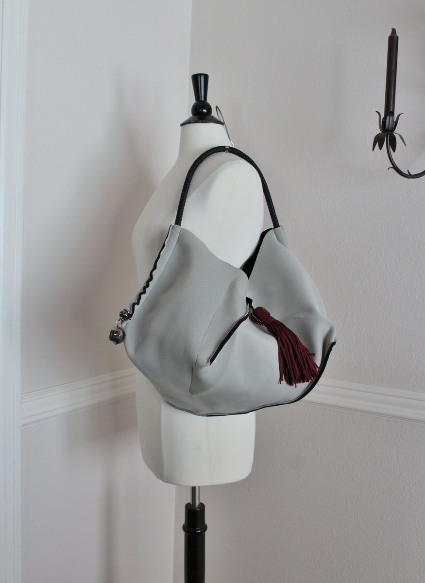 NEW [made in KOREA] Large Tote Bag Light Gray w/ Black Trims