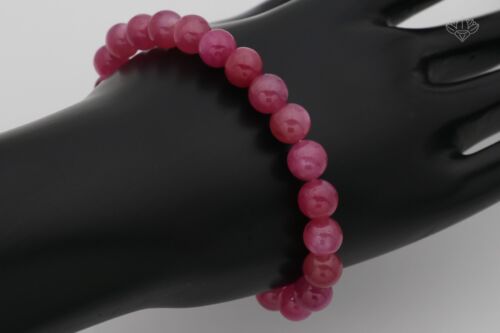 Round Pink Sapphire Natural Gemstone Plain Bead 136 Ct. Stretch Bracelet unisex - Picture 1 of 7