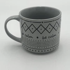 New Signature "BE CALM" Gray Geometric Ceramic Coffee Tea Mug 17oz Cup