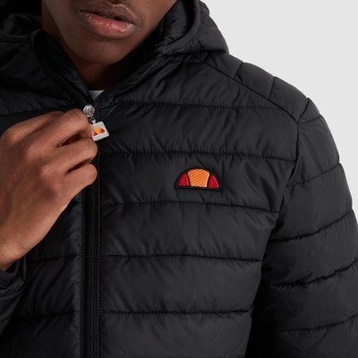 Ellesse Mens Puffer Jacket Hooded Lombardy Puffa Full Zip Black XS