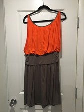 New With Tags Nine West Dress Womens Orange And Khaki Green Blouson Casual 14