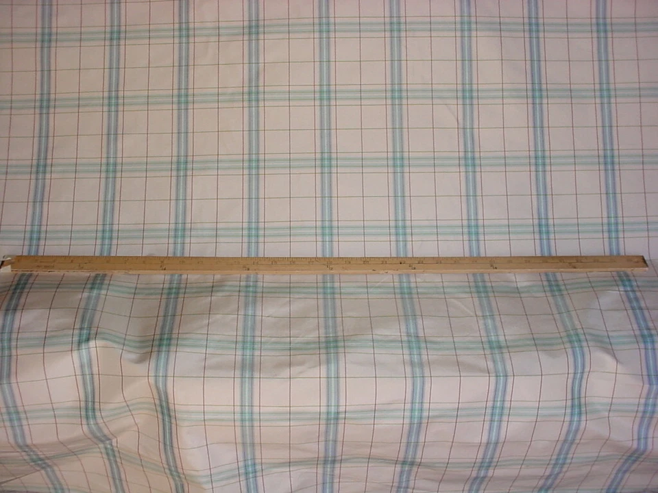 2-1/8Y GP & J Baker J0550 Clifton Check Sky Cream Silk Plaid Upholstery Fabric - Image 2 of 3