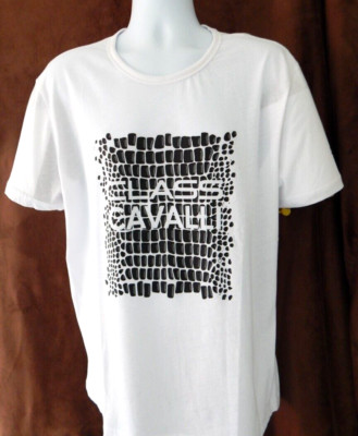NWT CAVALLI CLASS Croco Print Graphic Premium T-shirt Crewneck White XL